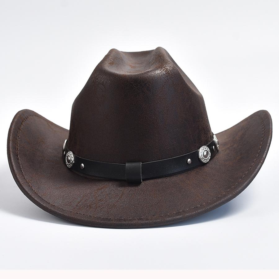 Faux Leather Western Cowboy Hat For Women Men Vintage Gentleman Cowgirl Jazz Hat Sombrero Hombre