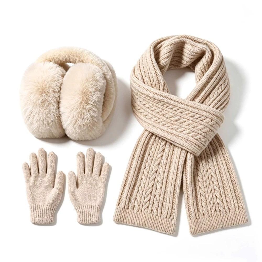 Elastic Woolen Neck Scarf Cold Proof Knitted Scarf Fashion Kids Earmuffs Scarf Gloves Set  Daily