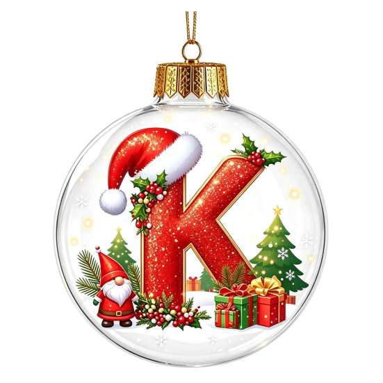 Indoor Outdoor Xmas Hanging Ornaments 26?Letter Acrylic Christmas Ball Ornament, 3D Crystal Style Alphabet Gift Ideas for Family Pendant, Tree Home