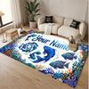 Tapete Macio de Veludo de Cristal com Tema Oceano de Peixes Impressão de Nome e Texto Personalizados Tapete de Chão Antiderrapante para Quarto Sala de Estar