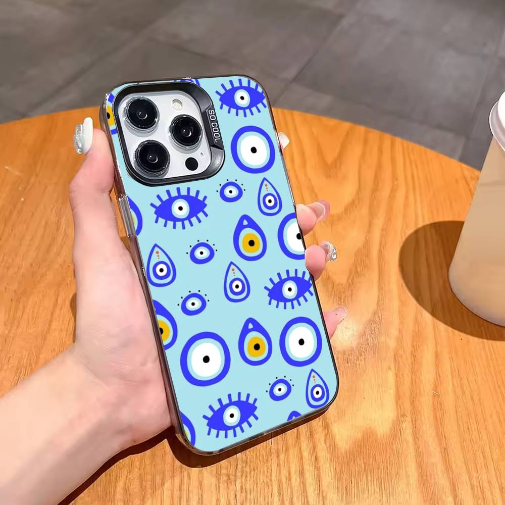 T-Turkish L-Lucky Blue Evil Eye Phone Case For iPhone17 16 15 14 13 12 Pro Max Grey Black Matte Laser Metallic Aurora Funda