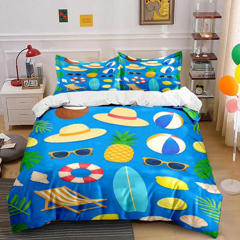 Pineapples, Hats, Beach Balls. Bedding Sets Duvet Cover Sets Duvet Covers Pillowcases(1 * Duvet Cover 2 * Pillowcases, Without Duvet Insert)