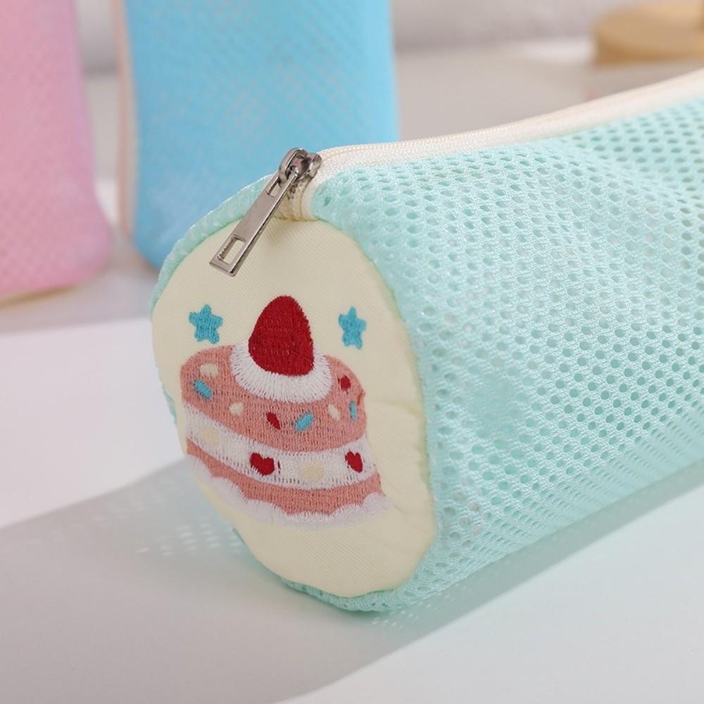 Large Capacity Cylinder Pencil Pouch Korean Style Stationery Bag Cake Embroidery Pen Bag School