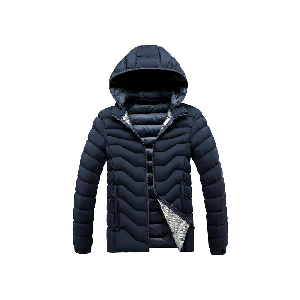 Lightweight Cotton Coat Men's Winter Solid Color Graphene Removable Cap Plus Velvet Thickened Hooded Jacket Men