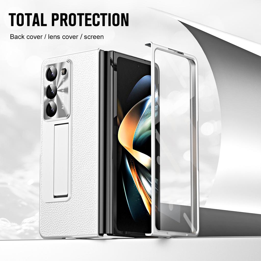 Leather for Samsung Galaxy Fold 6 5 4 3 Case Slim Hard Stand Protective Film Cover Stand Mental Holder Shockproof Luxury