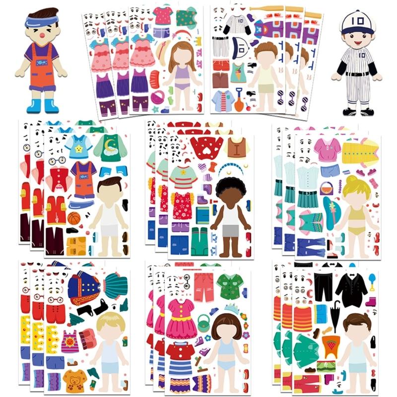 8 Sheets Kids Jigsaws Education Sticker Children's Dress Up Puzzle Sticker Role Play Activity Skill Development