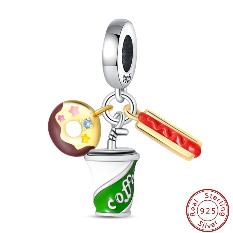 Dessert Afternoon Tea Series Copper Coffee Cake Pizza Fries Sweet Charms Beads 3Mm Diy Fine Jewelry Making