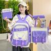 4Pcs Set Schoolbag Girls Women Backpackd Canvas Student Bags Student Kids Backpack Outdoor Backpack Pencil Case Crossbody Bag