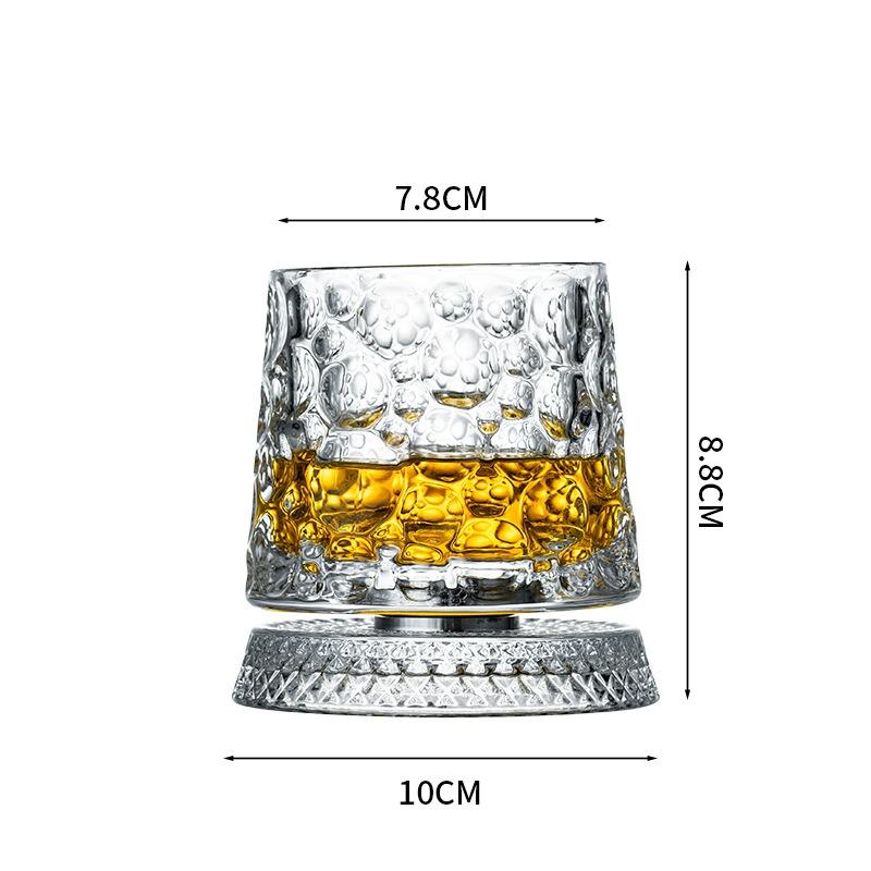 Whiskey Glasses Rotatable Tumbler Crystal Glass Cups Drinking Glasses with Creative Coasters for Scotch,Bourbon,Cocktails
