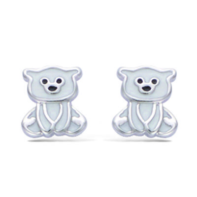 [R7157] - Silver Earrings 'Ourson' Silver White (rhodium) - 8x7mm