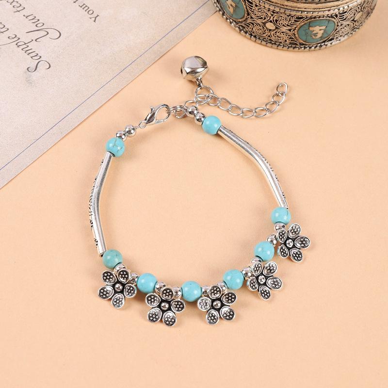 Original Handmade Turquoise Tibetan Silver Small Fish Bracelet Bohemian Retro Personality Bells Miao Silver Bracelet Women
