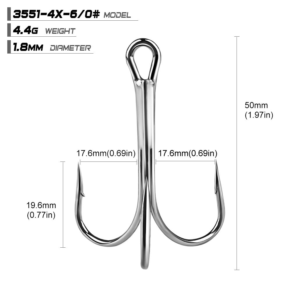 PROBEROS 4X Treble Fishing Hook High Carbon Steel Hook 6/0#-10/0# Fishhooks Fishing Tackle 10pcs/bag