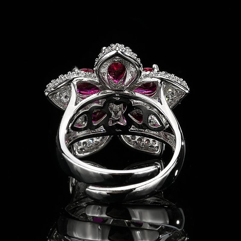 Jewelry Accessories Open-door Rings Lucky Five-star Flower Red Zircon High-end Fashion Style Women