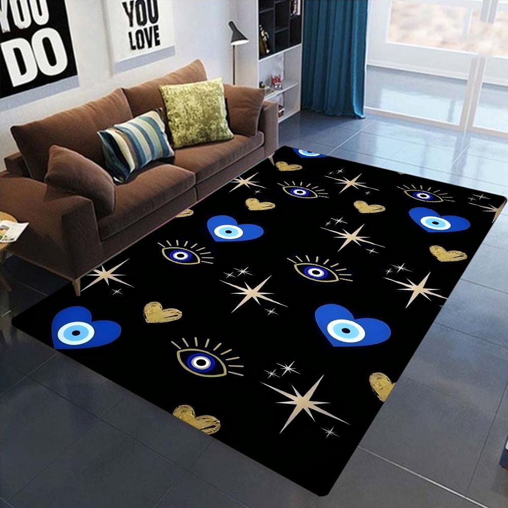 New Evil Eye Print Area Rug for Home Living Room Bedroom Kitchen Rug Non-slip Flannel Rug Machine Washable Floor Mat