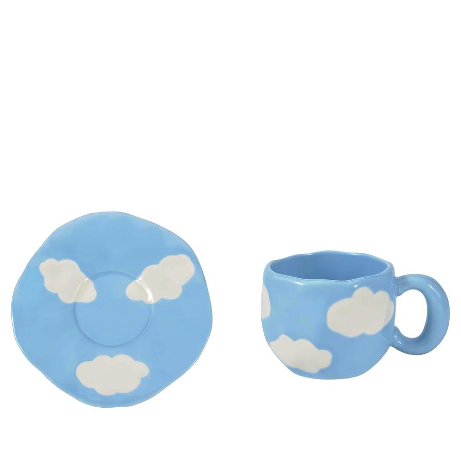

Креативная подглазурная ручная роспись белое облако кофейная чашка и блюдце ручной лепки неправильной формы облако керамическая чашка и блюдце