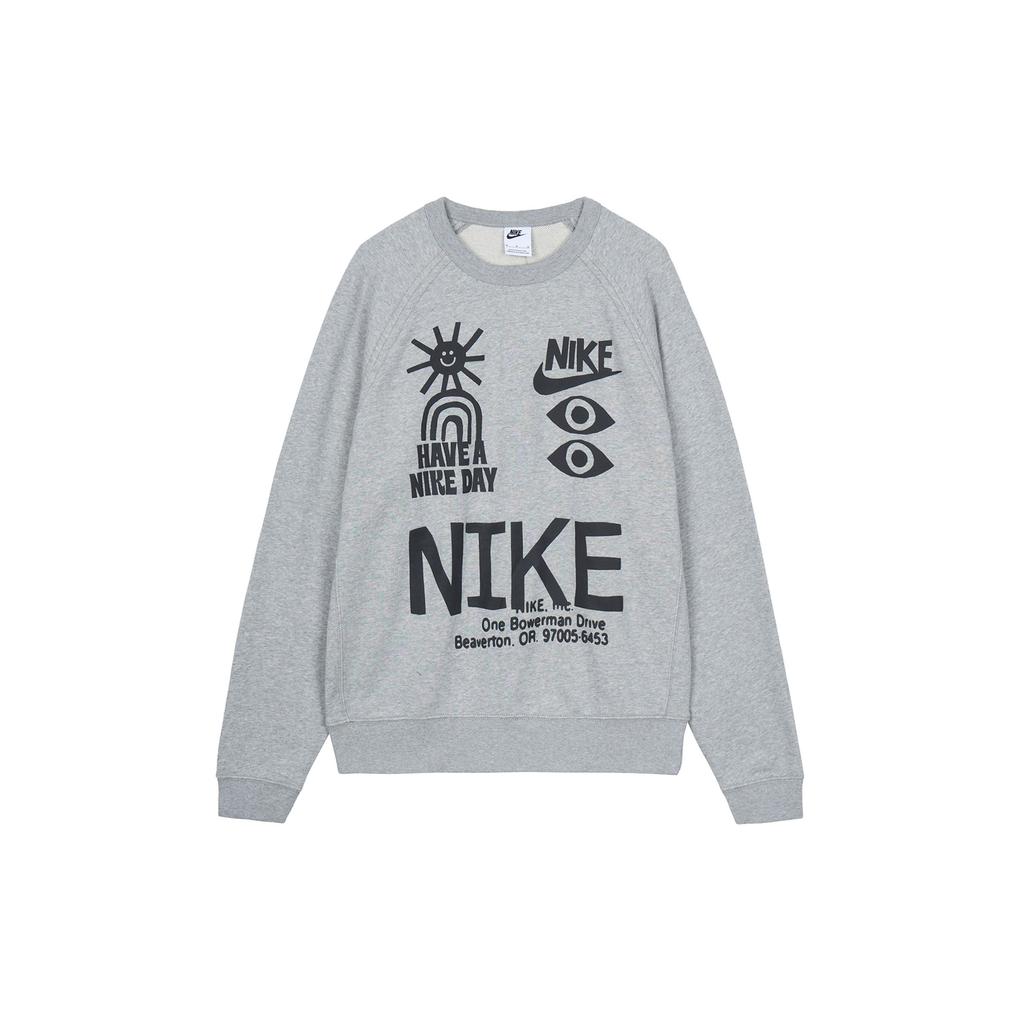 Nike Logo Print Long Sleeve Pullover Sweatshirt Men Tops Grey DQ4170-063