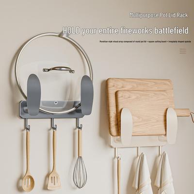 Minimalist Wall-Mounted Pot Lid Holder: Punch-Free Suction Cup Kitchen Storage Rack