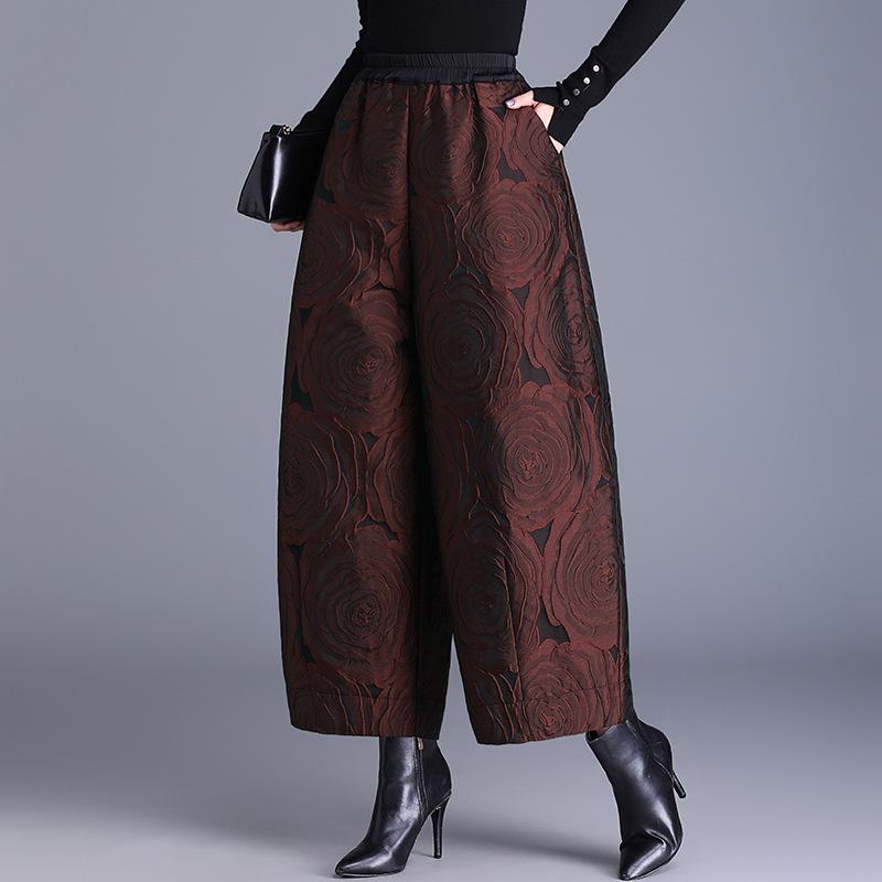 Damskie jesienno-zimowe spodnie dzwony z żakardu z wytłaczanym wzorem