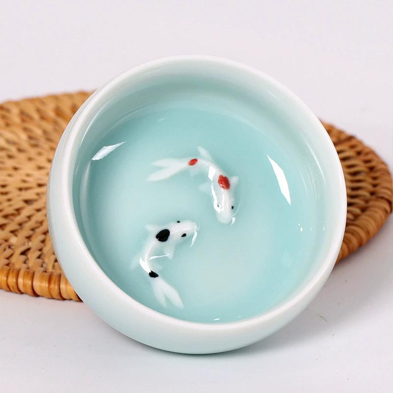60ml Crackle Golden Fish Celadon Porcelain Teacups Delicate Longquan Tea Cup Bowl Kungfu Serviceable Chinese Tea Cup Tea Making