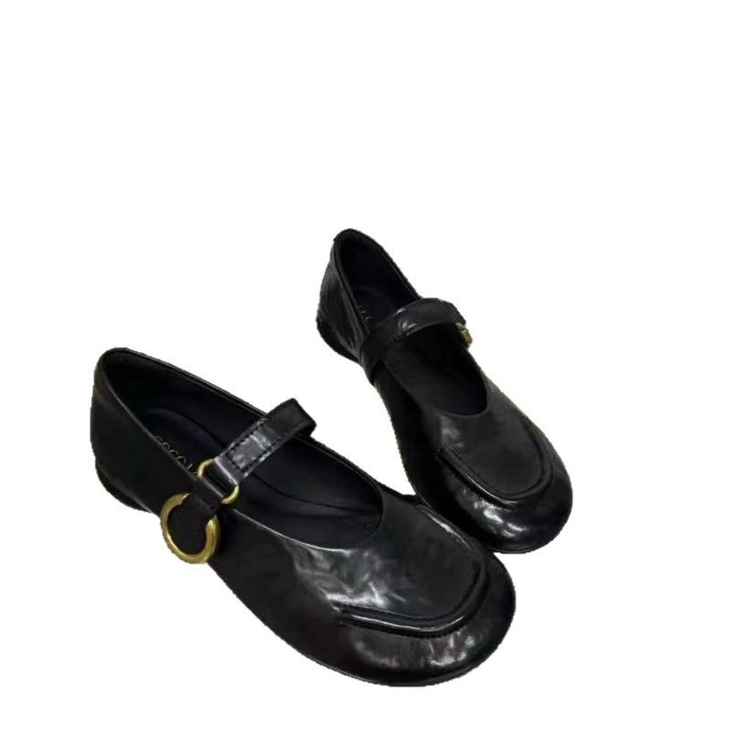 Light mouth one-word buckle belt single shoes women's autumn new versatile casual women's shoes solid color simple Mary Jane shoes