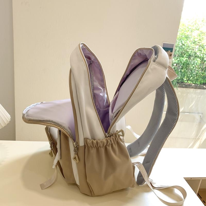 Female Color Block Backpack Student Campus Schoolbag Male Large Capacity Backpack with Coin Purse