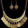 1Set Lady Metal Tassels Coins Pendant Chain Bib Necklace Earrings Jewelry Chic