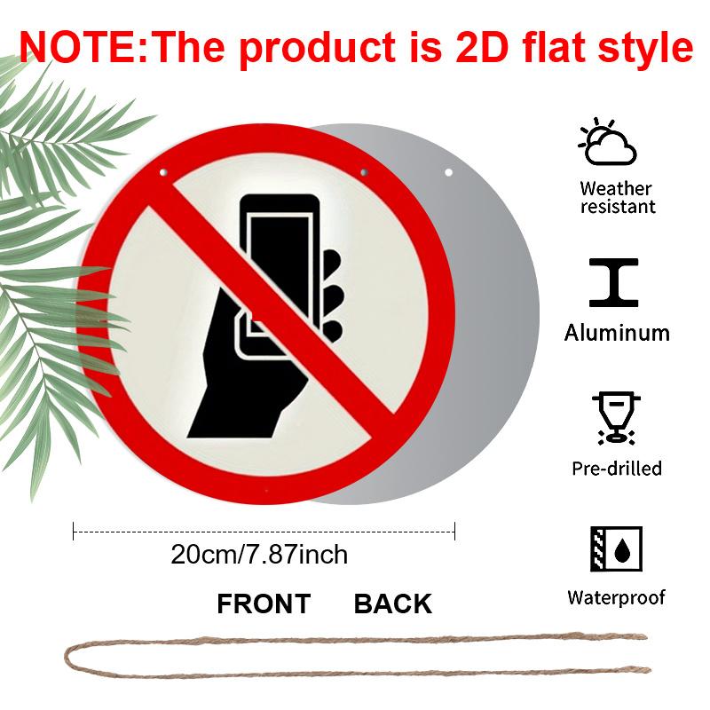 2D Flat, 1pc Vintage Round Aluminum Prohibition Sign, Red Border with Black Phone Icon, Heavy-Duty, Pre-drilled for Easy Hanging, Suitable for