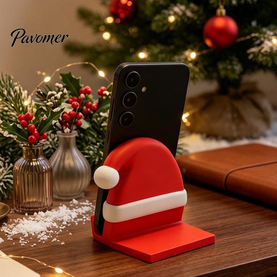 Unique 3D Printed Phone Holder Santa Hat Stand, Christmas Desk for Sturdy Cell Dock Phone, Creative Dock, Festive Holiday Decoration Desktop Mobile