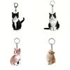 Portachiavi Gatto Bianco e Nero Cartone Animato Portachiavi Animale in Acrilico 2D Ciondolo Gatto Creativo a Doppia Faccia Portachiavi Giocattolo Regalo per Bambini