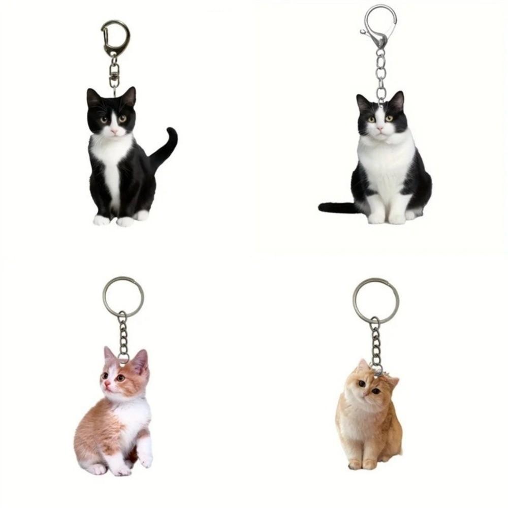 Portachiavi Gatto Bianco e Nero Cartone Animato Portachiavi Animale in Acrilico 2D Ciondolo Gatto Creativo a Doppia Faccia Portachiavi Giocattolo Regalo per Bambini