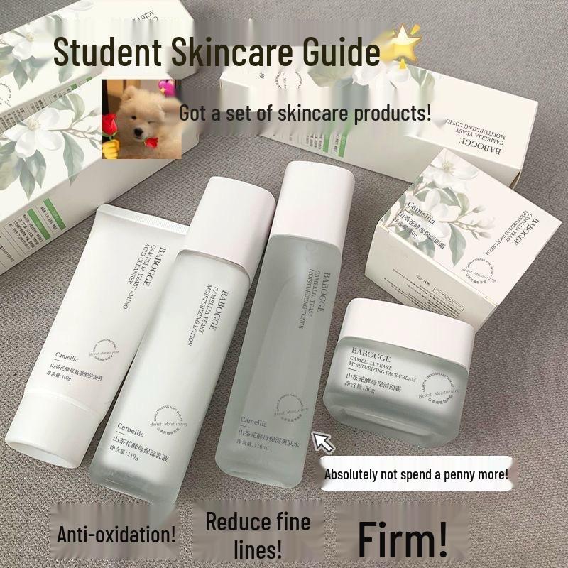 Camellia Yeast Hydrating & Nourishing Four-Piece Skincare Set - Moisturizer, Cleanser, Lotion, Cream for Smooth, Brightened Skin