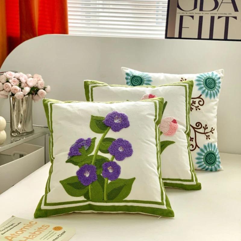Tulip Plush Throw Pillow Cover Minimalist Simple Sofa Stamping Waist Cushion Cover Home Decor Embroidered Pillowcase 45x45CM