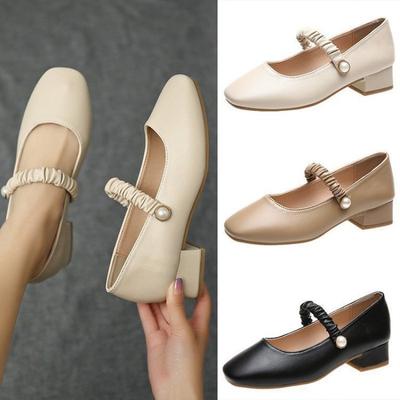 Chaussures Mary Jane à talons épais Chaussures de mode pour femmes Chaussures à talons moyens pour femmes de style Hepburn