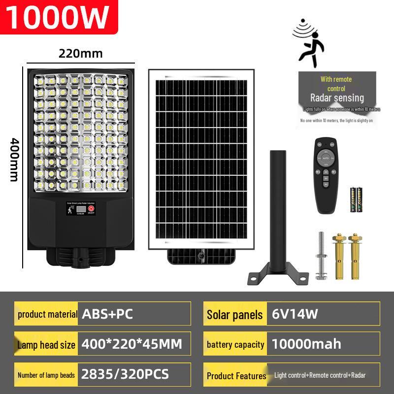 New Super Bright Solar Street & Courtyard Light with Remote and Radar Sensor, Waterproof Design
