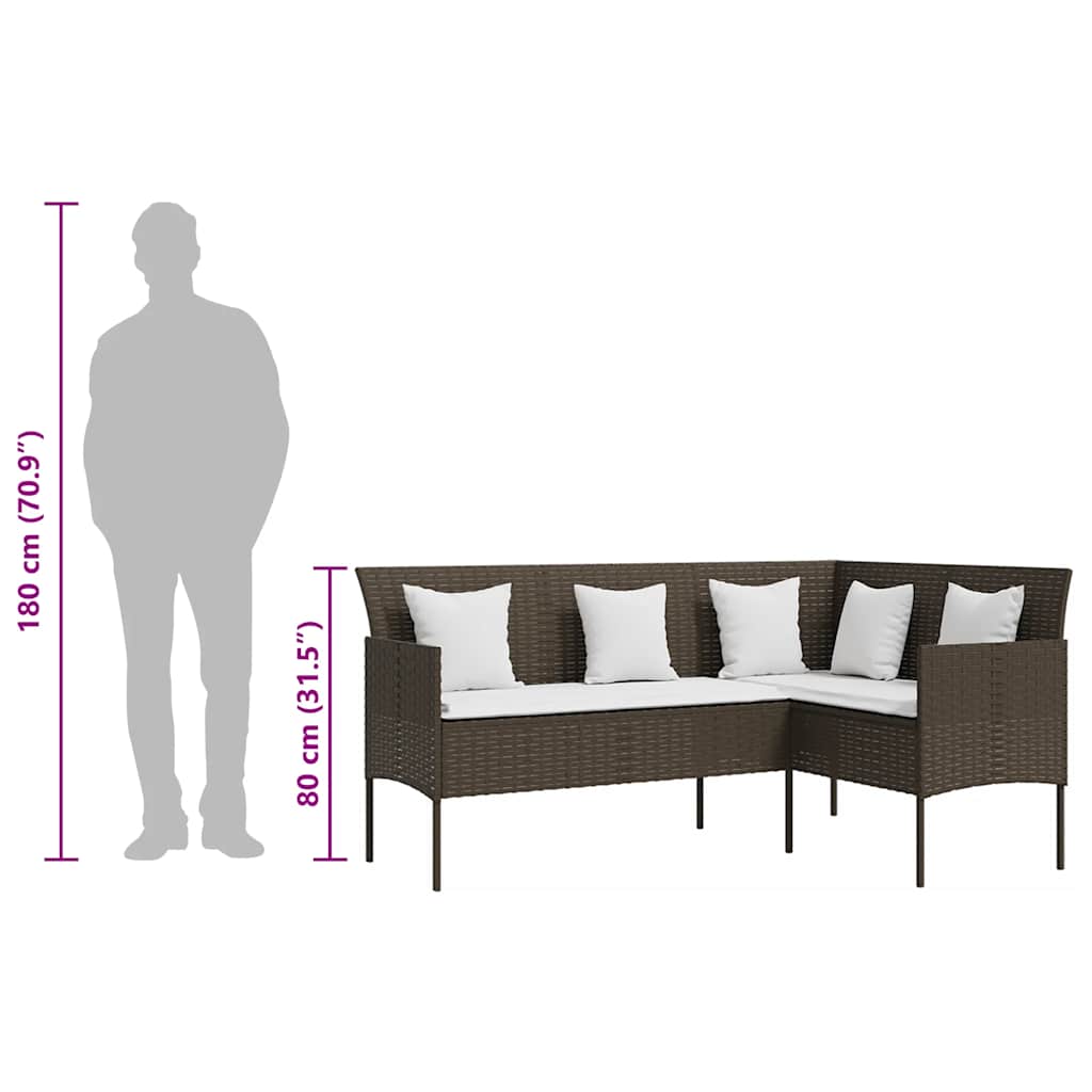 5 Piece L Shaped Sofa Set with Cushions Poly Rattan Brown