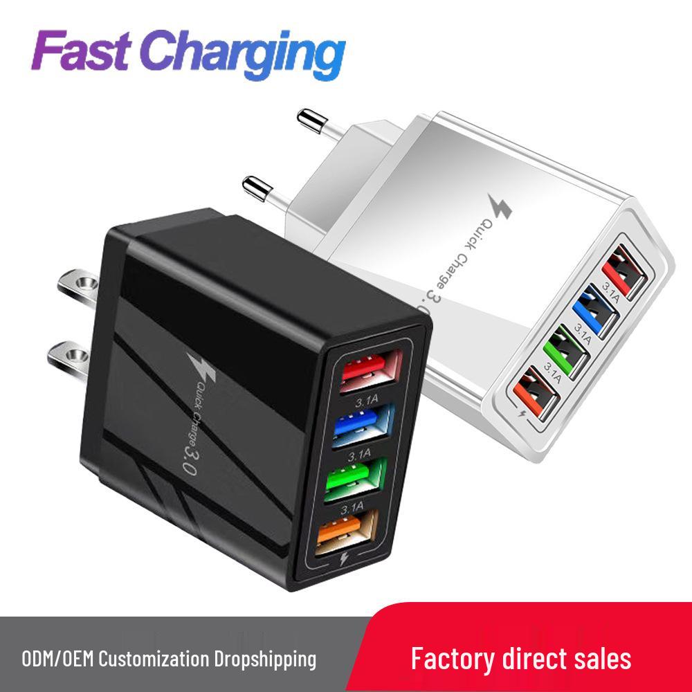 

4-Port USB 3A Smart LED Travel Charger with EU/US/UK Plugs EU White