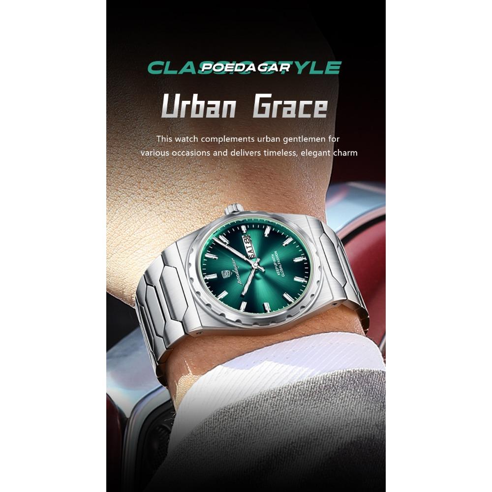 POEDAGAR Luxury Men Watch Stainless Steel Quartz Watches Sport Man Watch Waterproof Luminous Date Week Male Clock