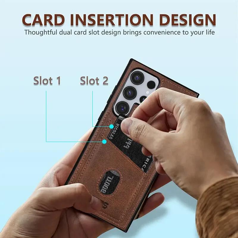 Leather Phone Case for Samsung Galaxy S26 S25 Edge S24 S23 Ultra S22 S21 S20 FE A17 A37 A57 A16 A36 A56 Card Wallet Pocket Cover