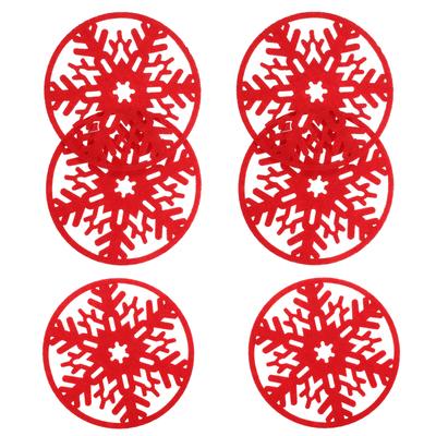 6Pcs Christmas Cup Cushion Felt Coaster Round Shape Heat Insulation Non Slip for Table Protection Festive Dining Decoration