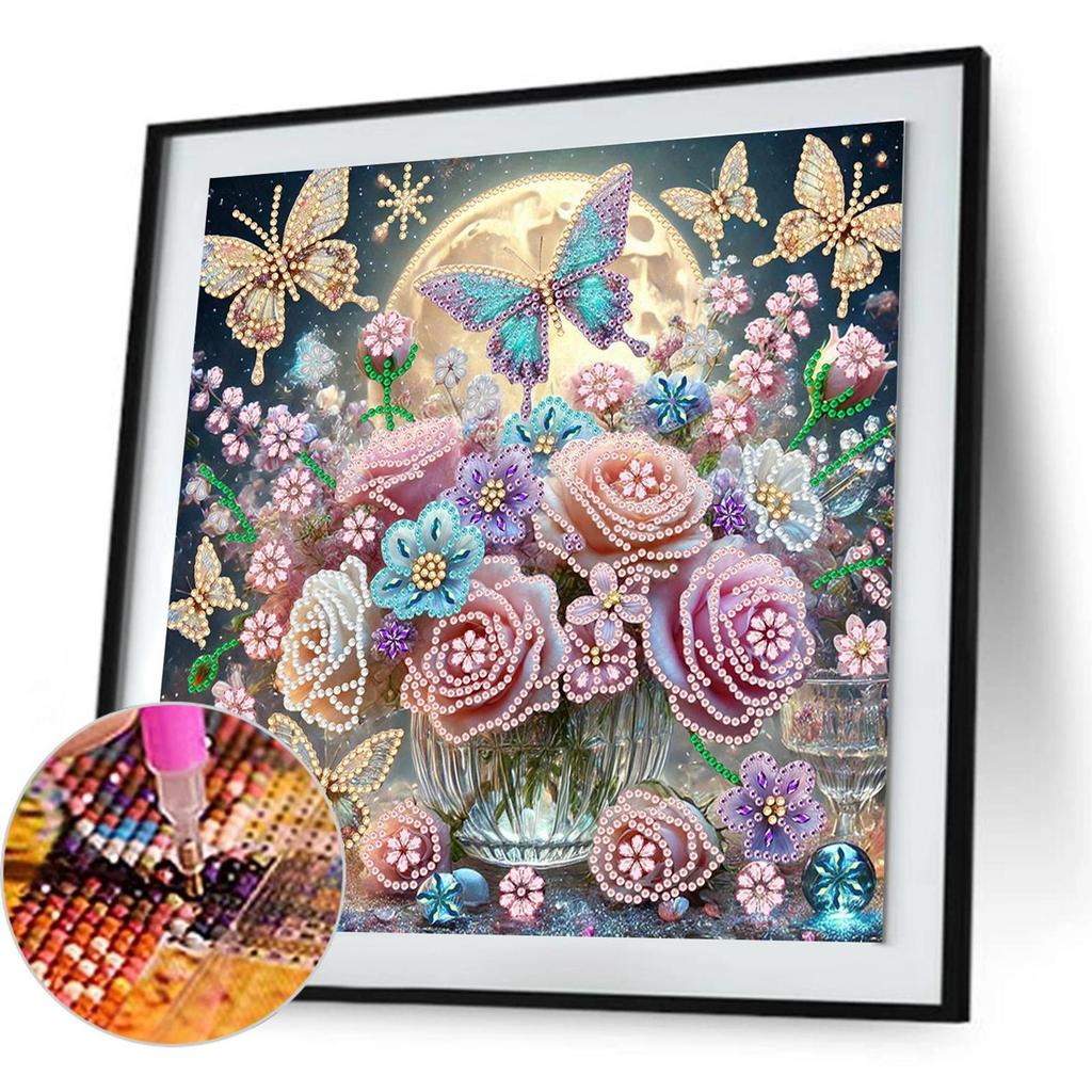 Flowers Diamond Art Kits for Home Wall Decor Diamond Dots Gem Art Special Shape Partial Drill Dimond Art Paintings 11.81x11.81in