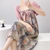 Short-sleeved cotton silk nightgown women's summer square collar improved Hanfu national style cotton silk skirt loungewear can be worn outside 
