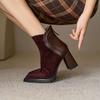 Retro wind waterproof table splicing thick heel short boots women's autumn and winter new pointed thick sole high heel versatile fashion boots