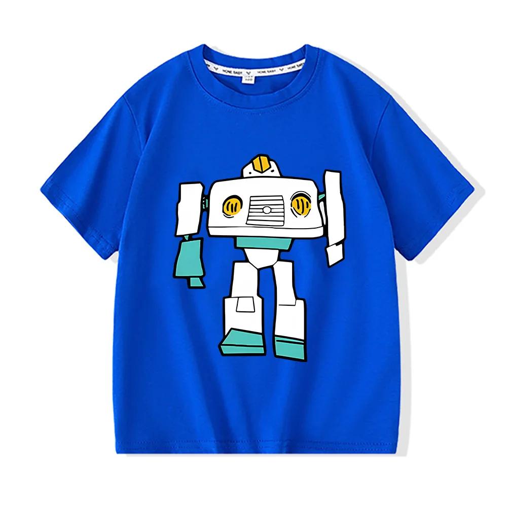 Robots Print Anime Cotton Kawaii Children T-shirt Short Sleeve Boys and Girls Tshirt Summer Tops Graphic Tee-shirt