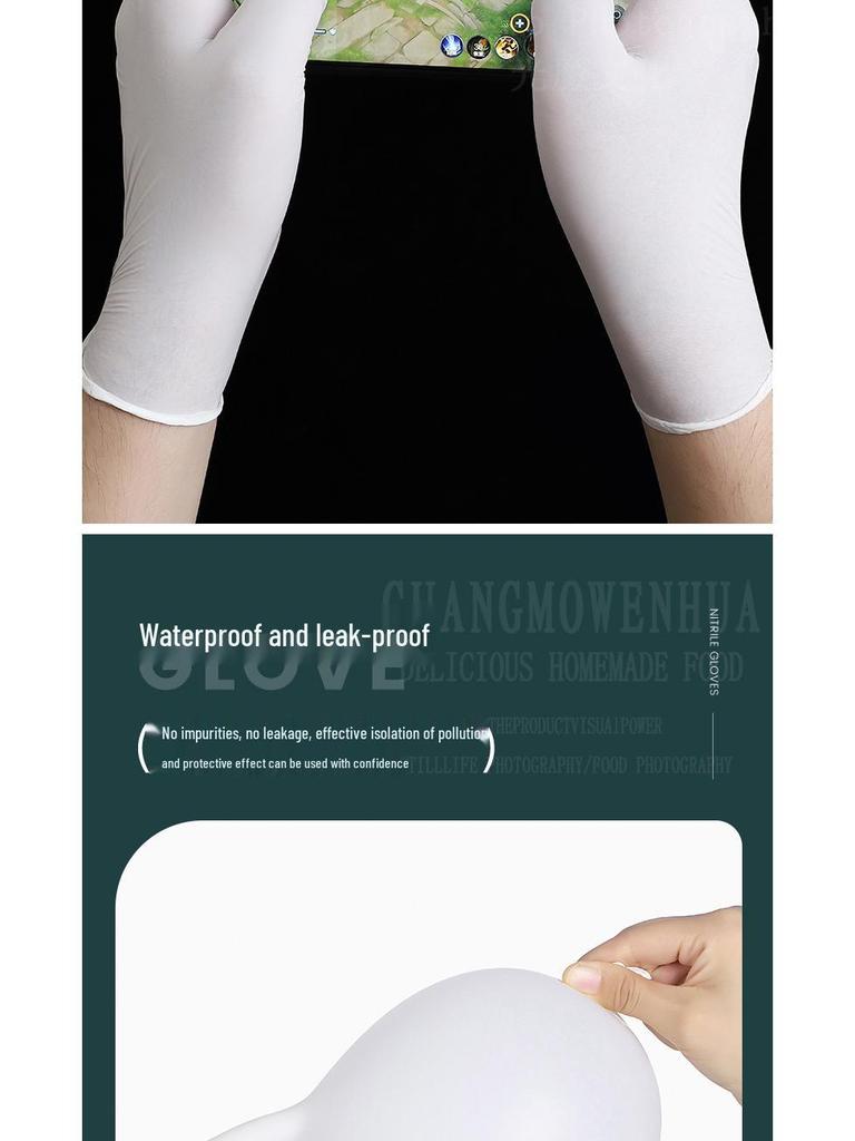 Thickened White Nitrile Gloves - Durable, Powder-Free, High Elastic, Ideal for Catering, Housework & Food Handling