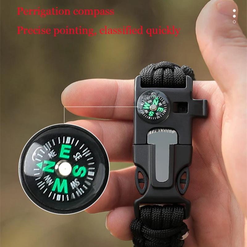 Brățară de supraviețuire multifuncțională Paracord în aer liber pentru bărbați și femei, camping, aventură, salvare de urgență, coardă de supraviețuire