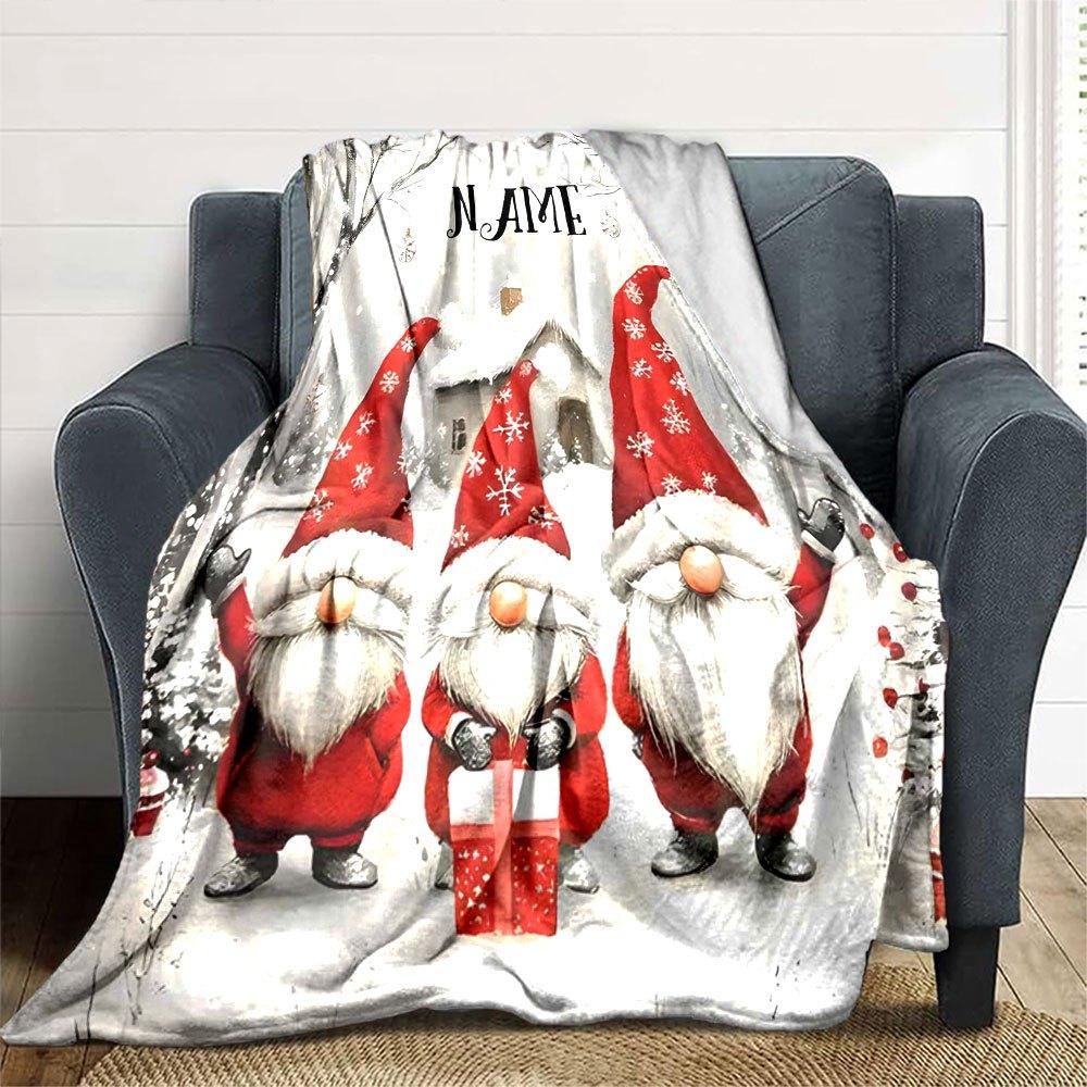 Festive Gnomes Winter Wonderland Home Customize Your Name Blankets Soft Cozy Lightweight For All Seasons Perfect For Picnics Sofa Office Bed Living