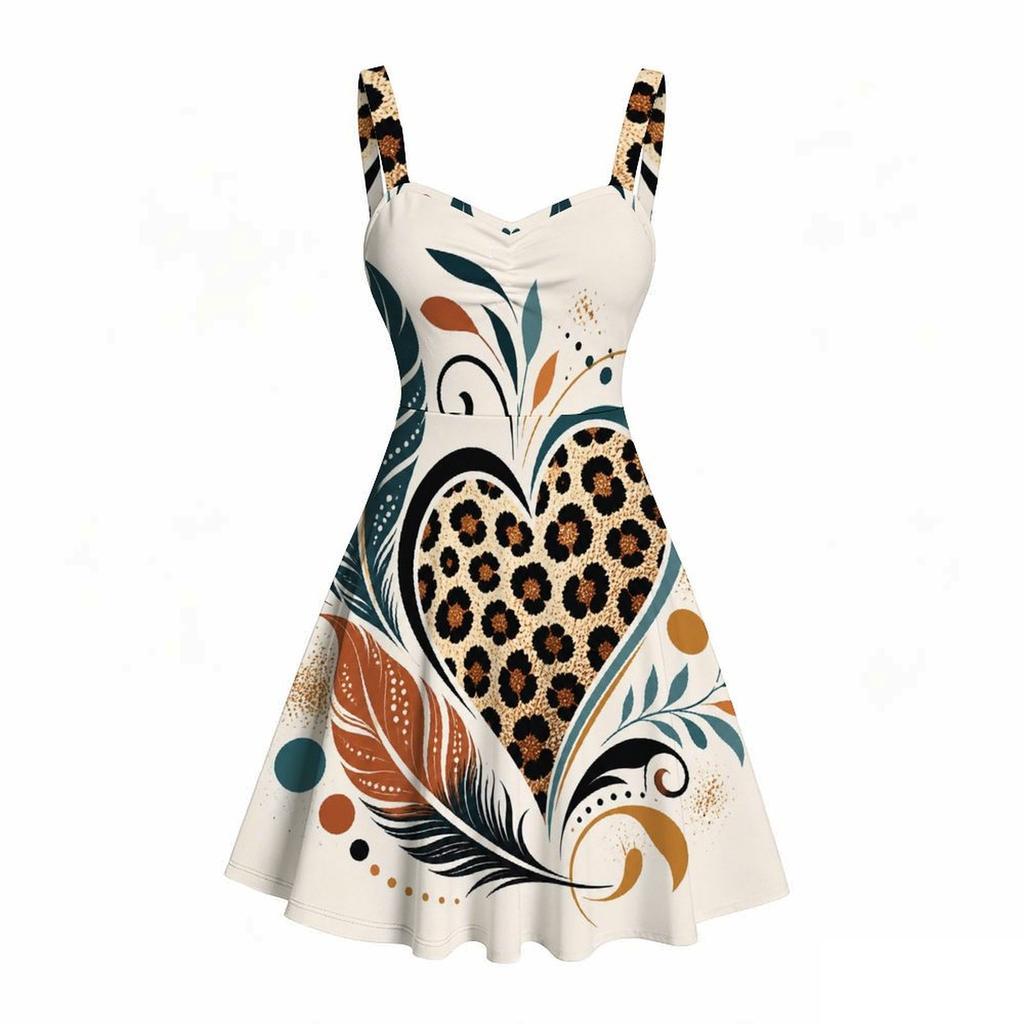 Women Plus Size Spaghetti Strap Off Shoulder Dress Elegant Wine Glass Golden Marble Leaf Art Print Swing Dress