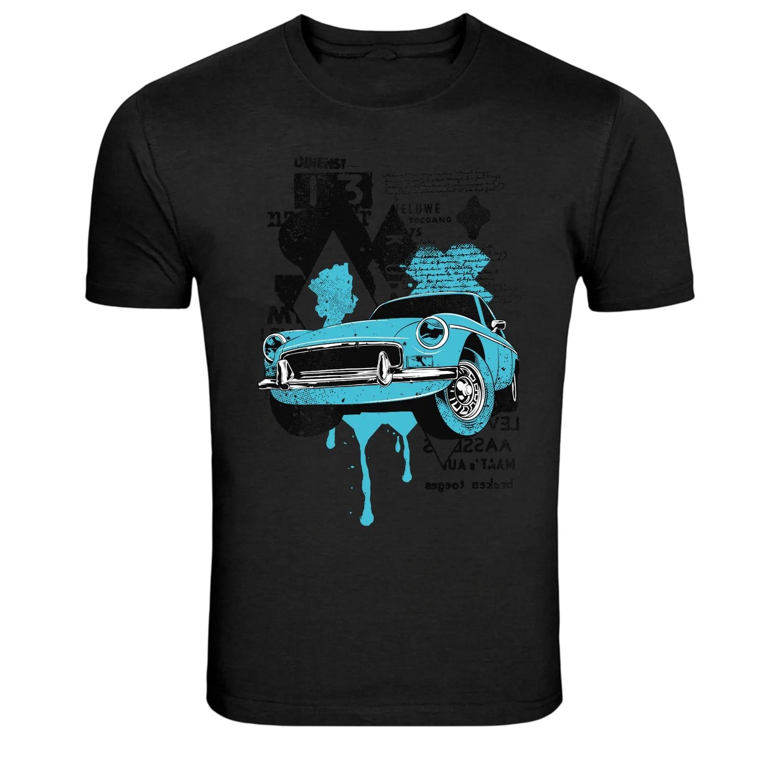 Vintage Blue Classic Car Retro Graphic T-Shirt M