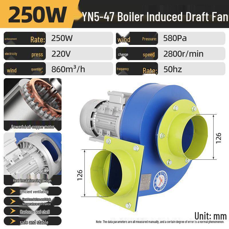 YN547 Industrial High-Temperature Dust Removal Fan - 220V, Large Power, Centrifugal, Ideal for Boiler Chimneys
