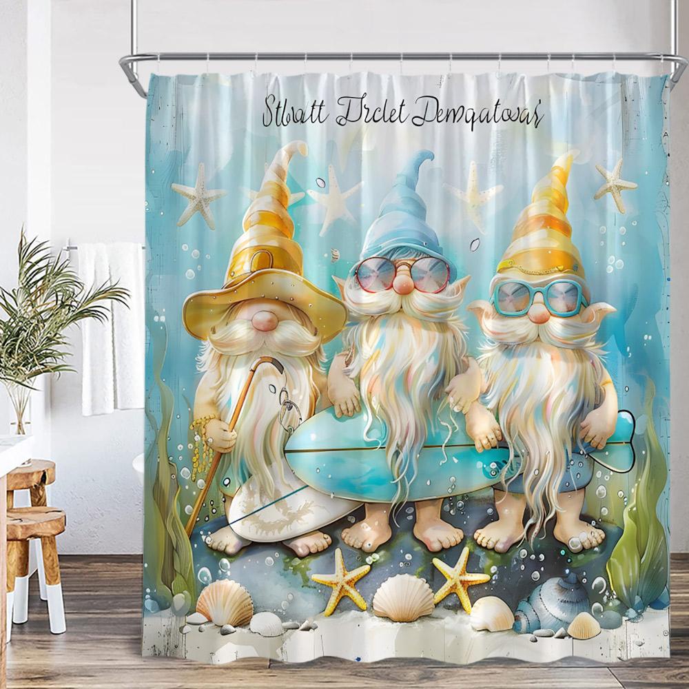 Elf Shower Curtain Sunflowers Summer Vacation Spring Floral Bath Decor Halloween Elf Bath Curtain Cloth Holiday Bathtub Curtain